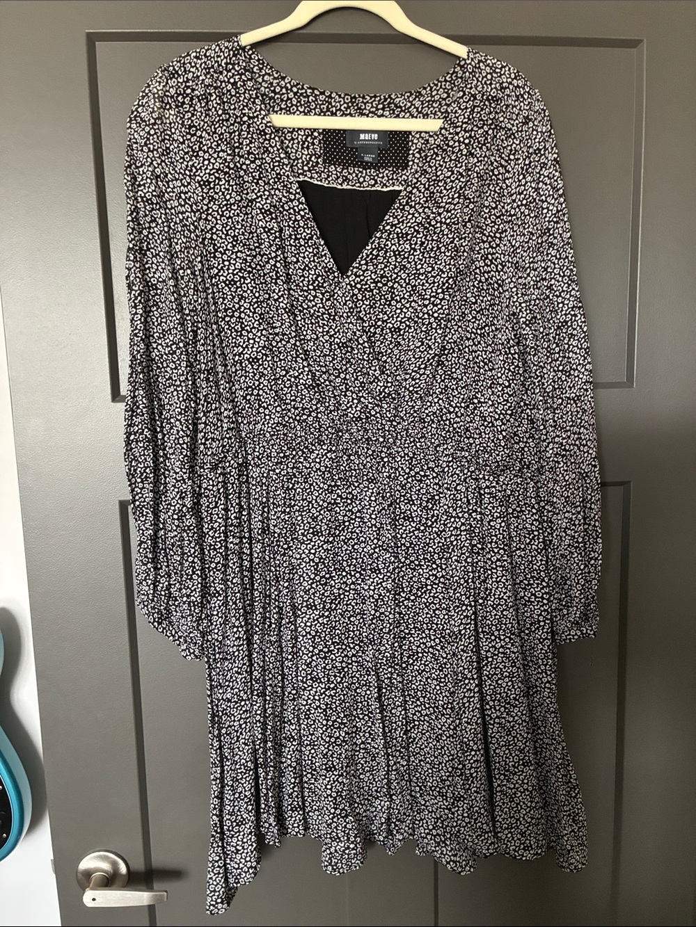 Mauve Black and White Floral Long Sleeve Dress